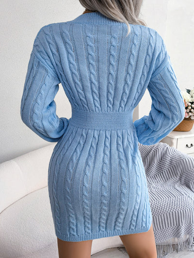 Twist Knit Long Sleeves Bodycon Mini Sweater Dress