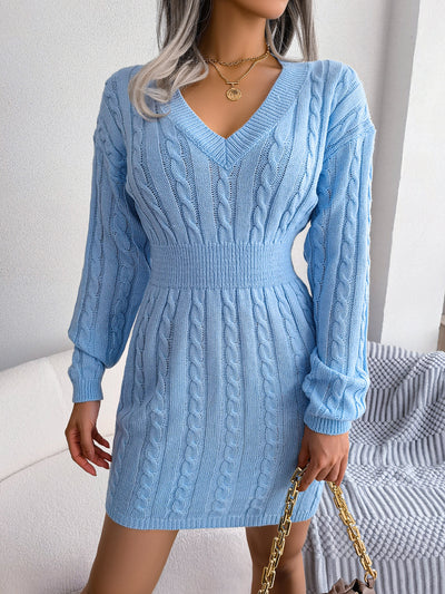 Twist Knit Long Sleeves Bodycon Mini Sweater Dress