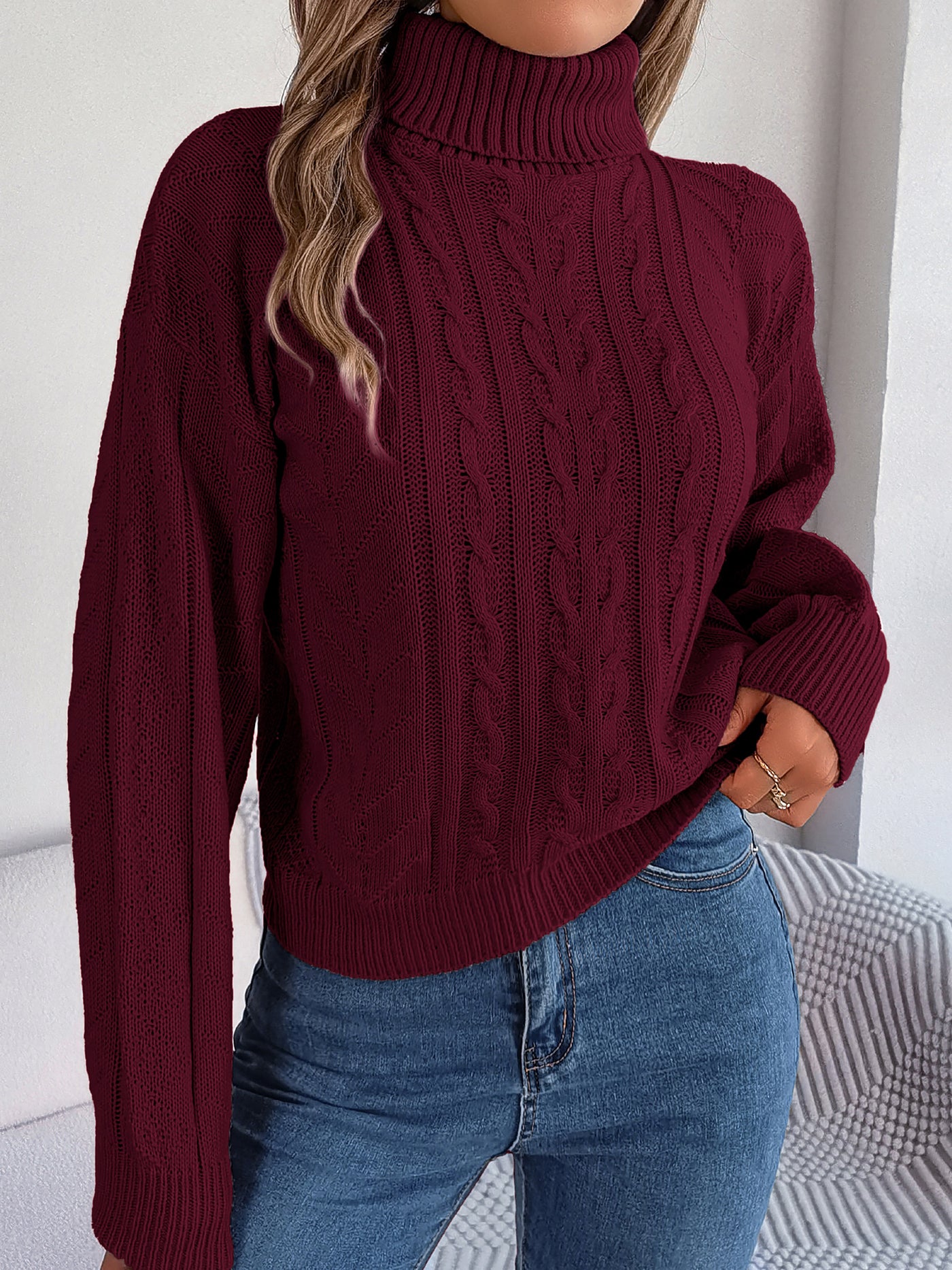 Allegra K Turtle Neck Twist Knit Long Sleeve Pullover Sweater