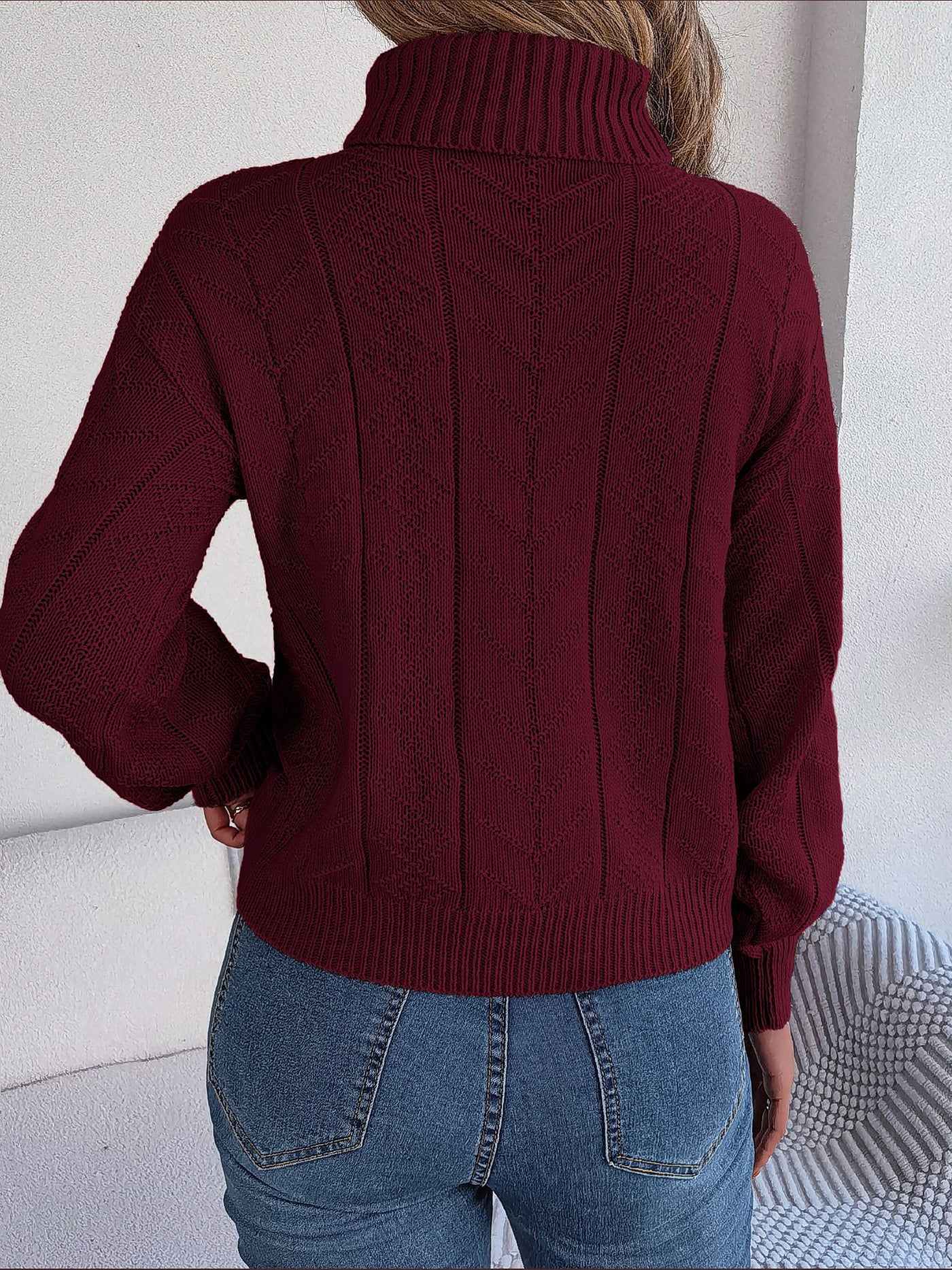 Allegra K Turtle Neck Twist Knit Long Sleeve Pullover Sweater