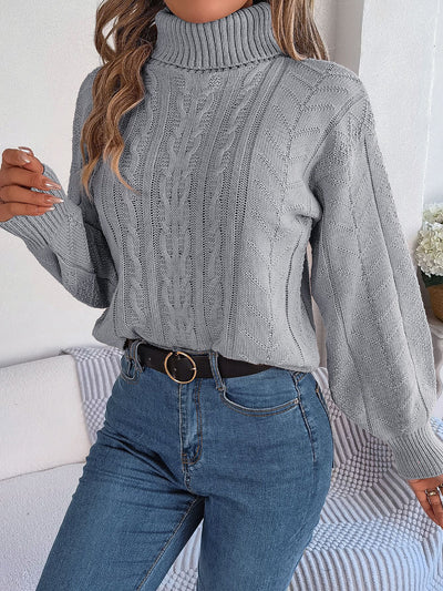 Turtle Neck Twist Knit Long Sleeve Pullover Sweater