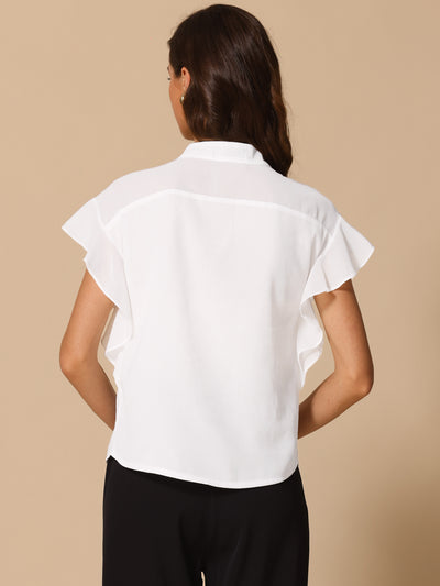 Solid Stand Collar Ruffle Sleeve Casual Blouse