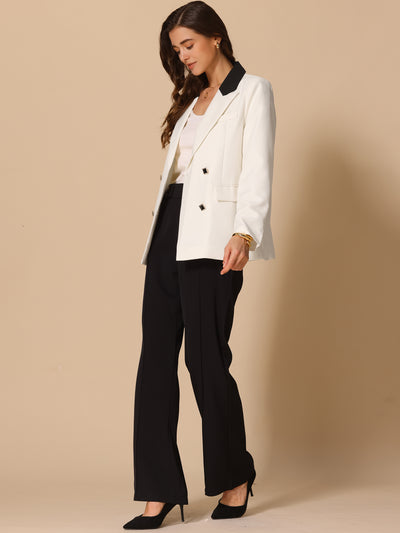 Colorblock Notched Lapel Double Breasted Pocketed Blazer