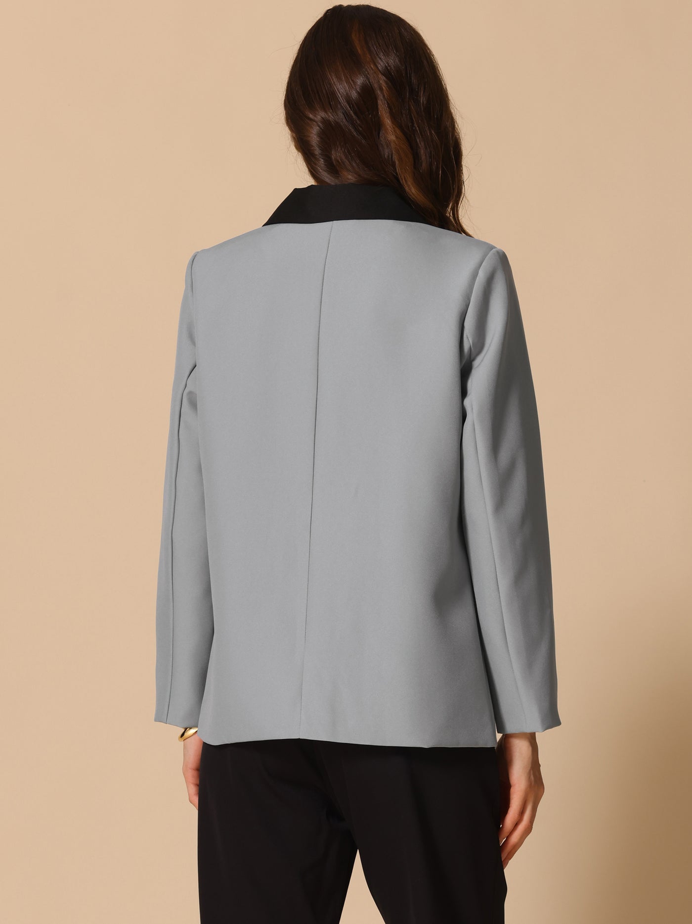 Allegra K Colorblock Notched Lapel Double Breasted Pocketed Blazer