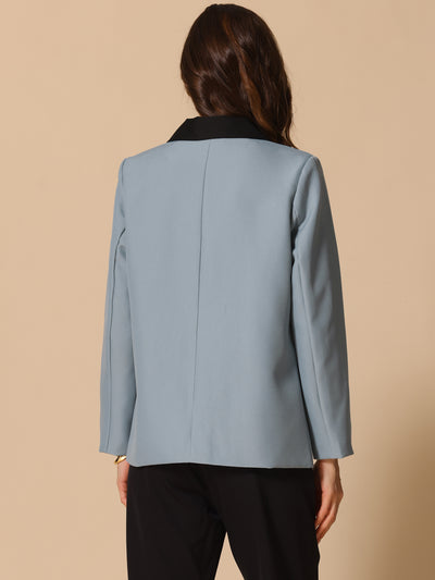 Colorblock Notched Lapel Double Breasted Pocketed Blazer