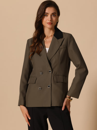 Colorblock Notched Lapel Double Breasted Pocketed Blazer