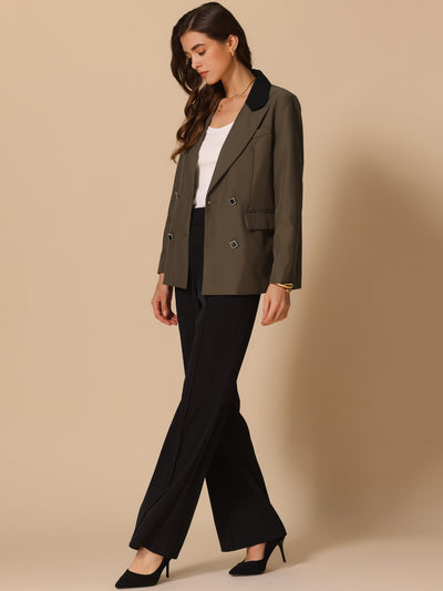 Colorblock Notched Lapel Double Breasted Pocketed Blazer