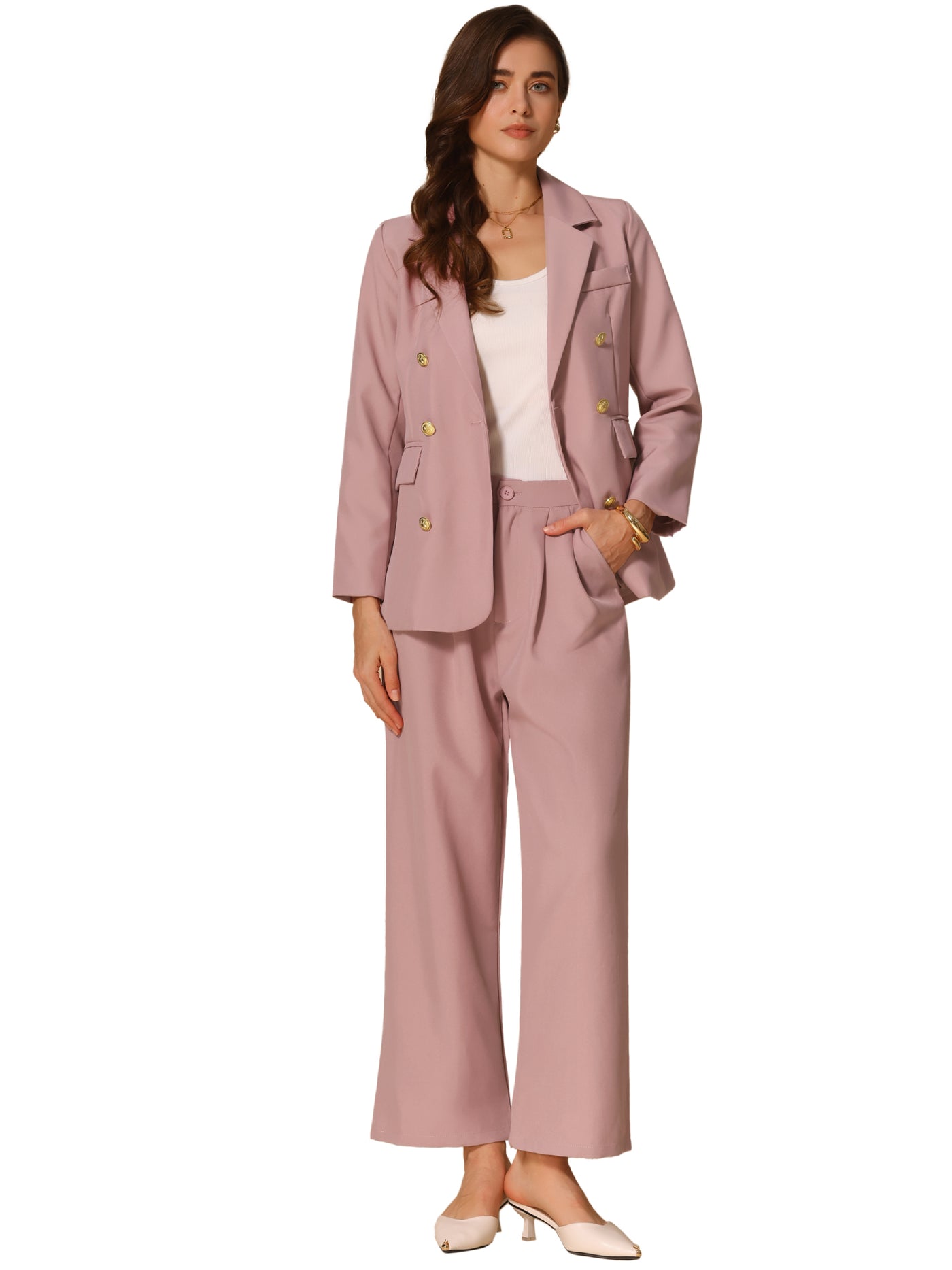 Allegra K Women's Two Piece Sets Dressy Business Work Office Casual Outfits Blazer Pantsuits Set