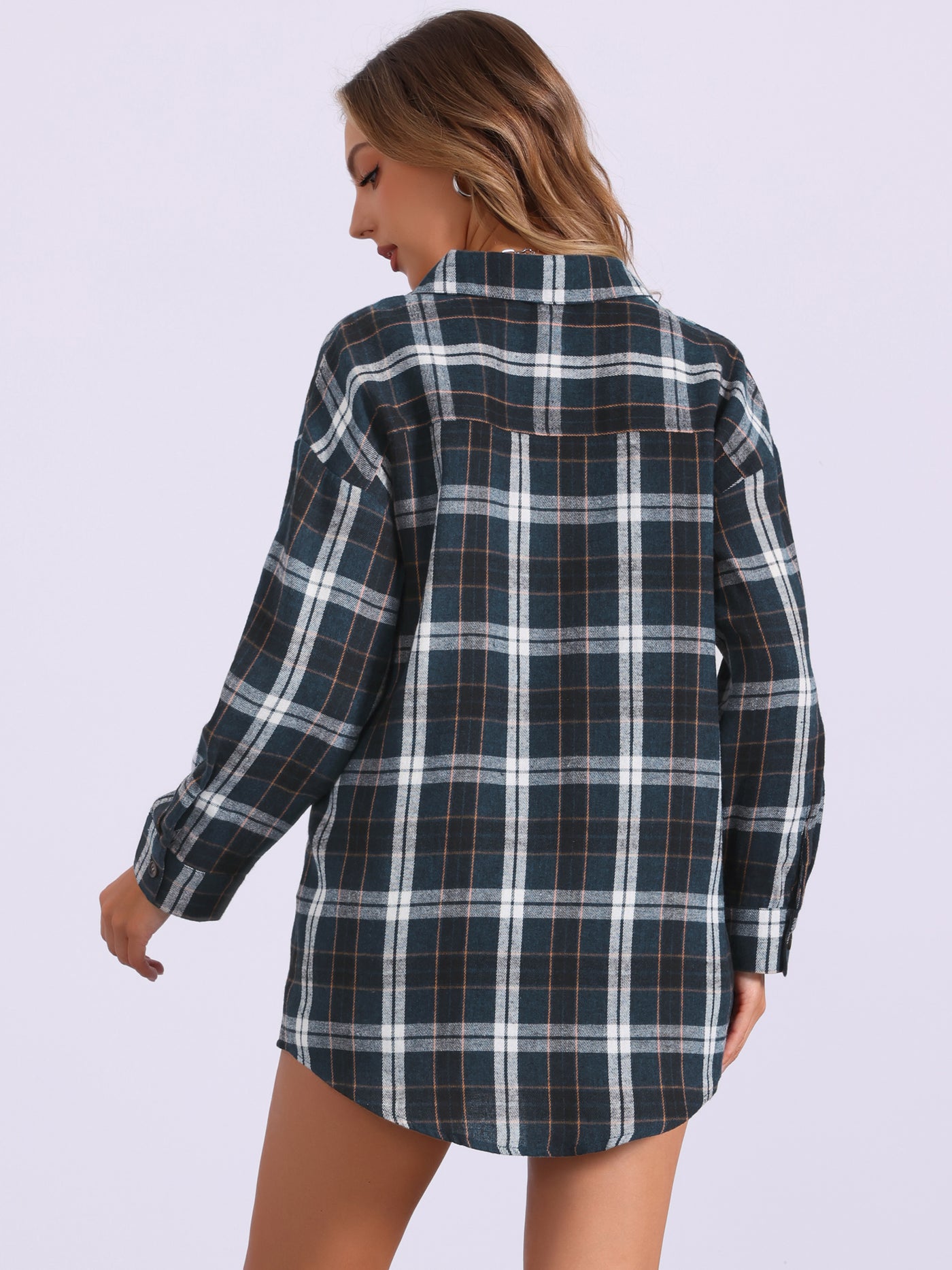 Allegra K Flannel Plaid Oversized Long Sleeve Casual Button Down Shirt