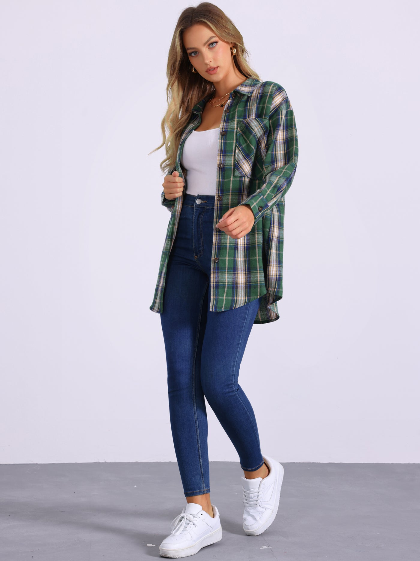 Allegra K Flannel Plaid Oversized Long Sleeve Casual Button Down Shirt