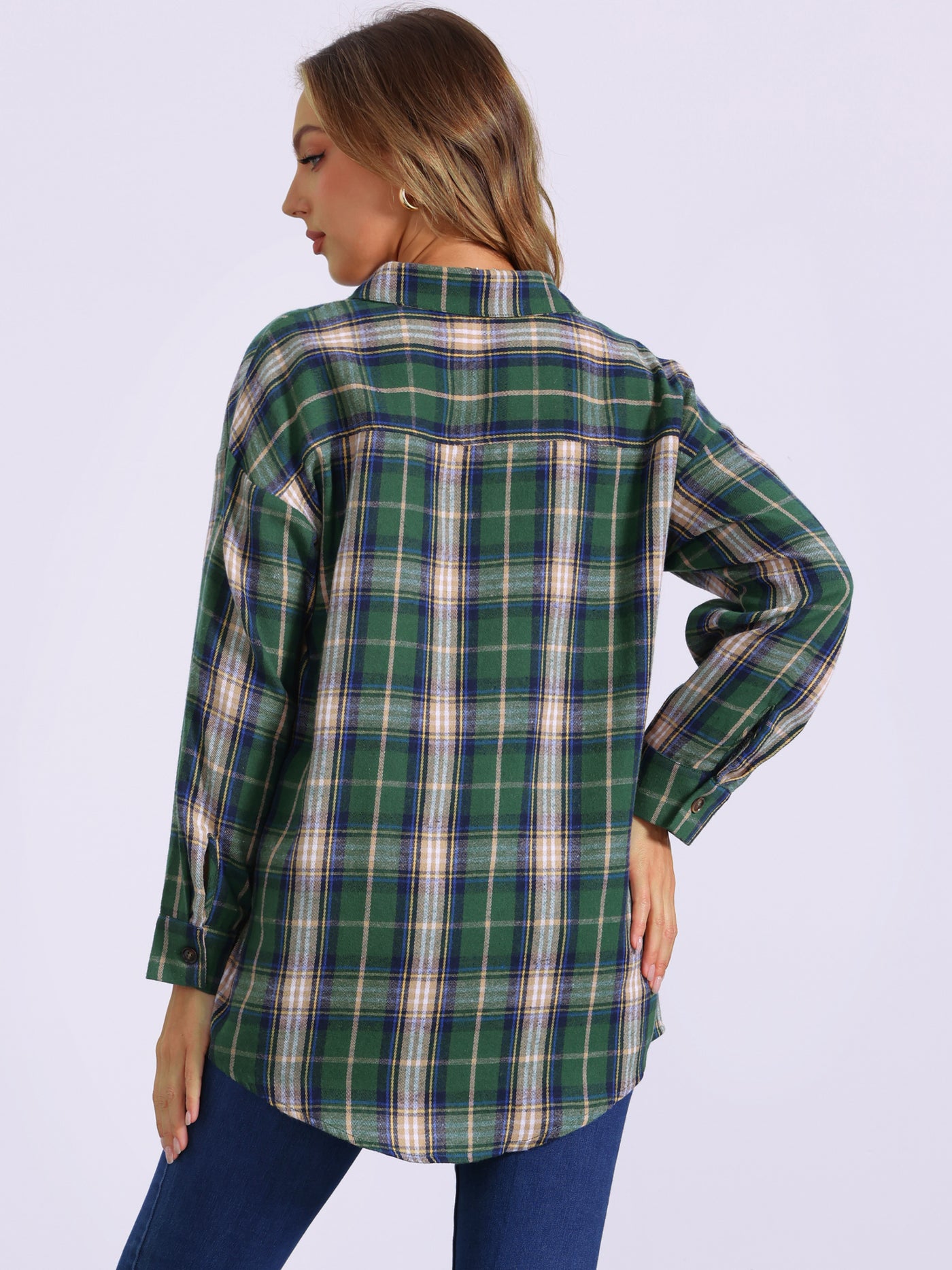 Allegra K Flannel Plaid Oversized Long Sleeve Casual Button Down Shirt