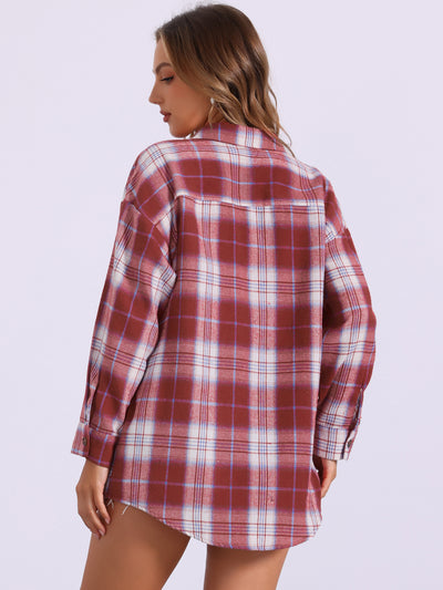 Flannel Plaid Oversized Long Sleeve Casual Button Down Shirt