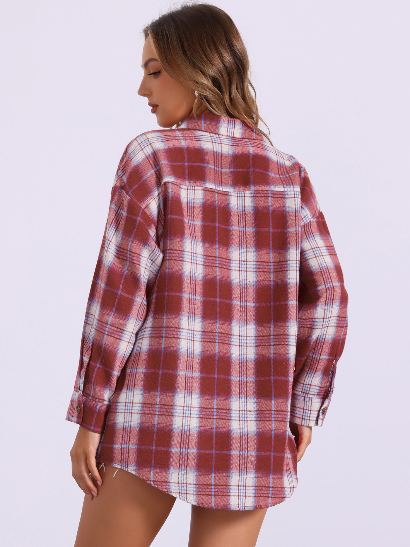 Allegra K Flannel Plaid Oversized Long Sleeve Casual Button Down Shirt