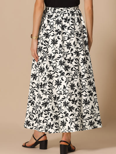 Floral Printed A-Line Maxi Skirts for Women's Elastic High Waist Long Skirts