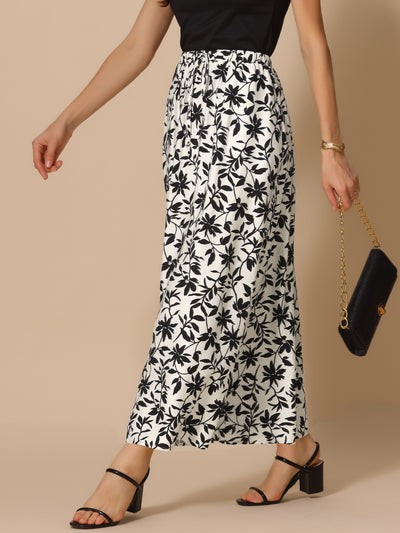 Floral Printed A-Line Maxi Skirts for Women's Elastic High Waist Long Skirts