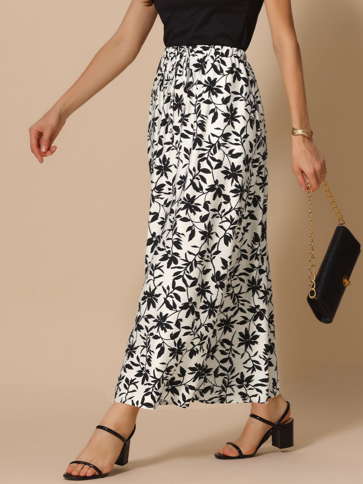 Allegra K Floral Printed A-Line Maxi Skirts for Women's Elastic High Waist Long Skirts