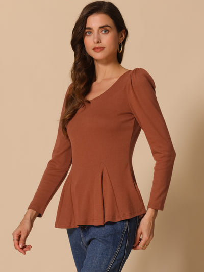 Long Sleeve Scoop Neck Casual Peplum Blouse