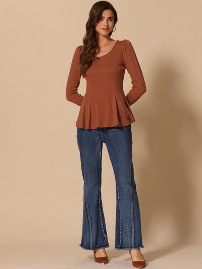 Long Sleeve Scoop Neck Casual Peplum Blouse