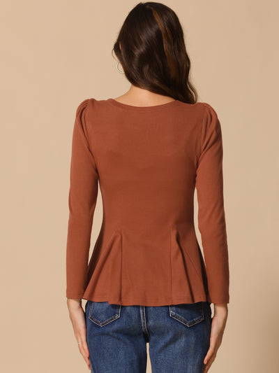 Long Sleeve Scoop Neck Casual Peplum Blouse