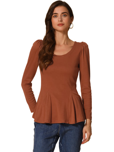 Long Sleeve Scoop Neck Casual Peplum Blouse