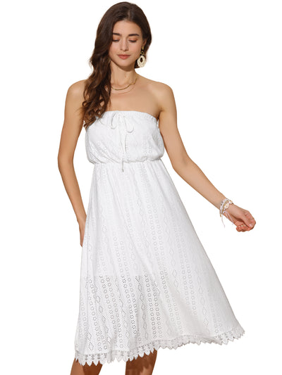 Strapless Dress for Women's Lace Tie Waist 2025 Summer Midi Dress