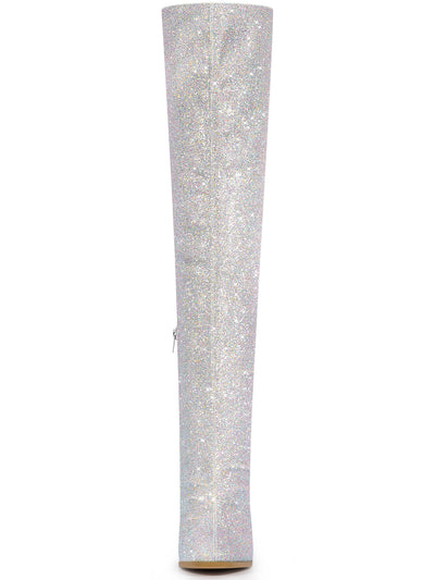 Women's Glitter Round Toe Chunky Heel Over the Knee High Boots