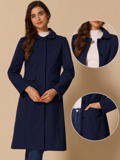 Peter Pan Collar Button Down Long Sleeve Pockets Long Winter Coat