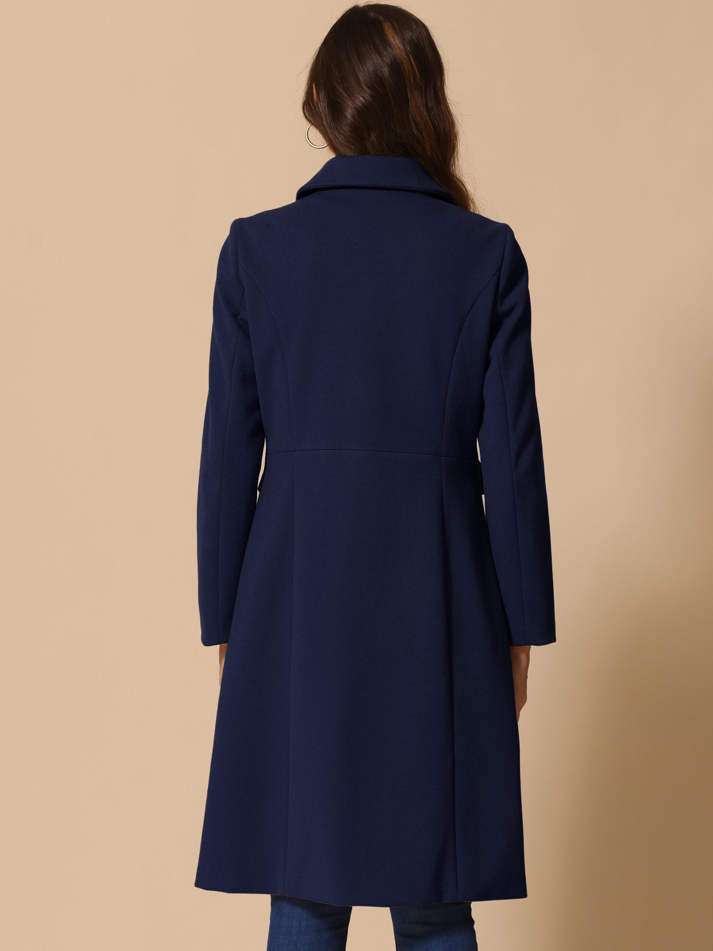 Allegra K Peter Pan Collar Button Down Long Sleeve Pockets Long Winter Coat