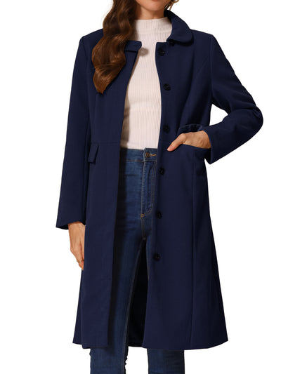 Peter Pan Collar Button Down Long Sleeve Pockets Long Winter Coat