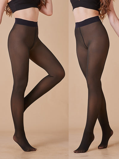 2 Pairs Winter Thermal High Waisted Fleece Lined Fake Translucent Pantyhose