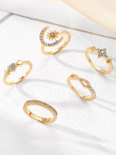 5 Pieces Heart Star Moon Combination Rings Set