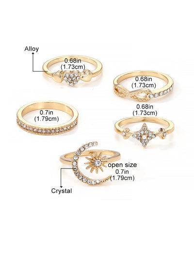 5 Pieces Heart Star Moon Combination Rings Set