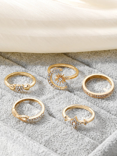 5 Pieces Heart Star Moon Combination Rings Set