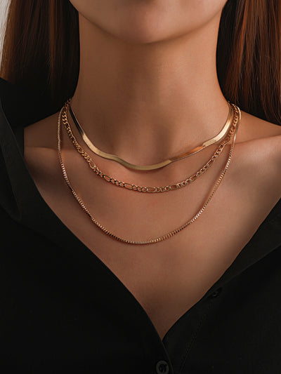 Allegra K Simple Gold-Toned Alloy Triple Layer Necklace