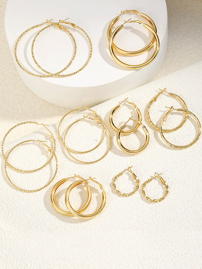 8 Pairs Alloy Versatile Hoop Earrings Set