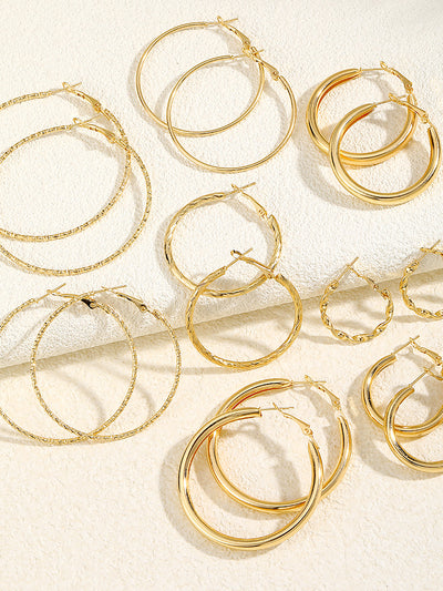 8 Pairs Alloy Versatile Hoop Earrings Set