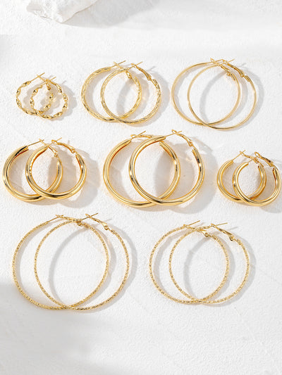 8 Pairs Alloy Versatile Hoop Earrings Set