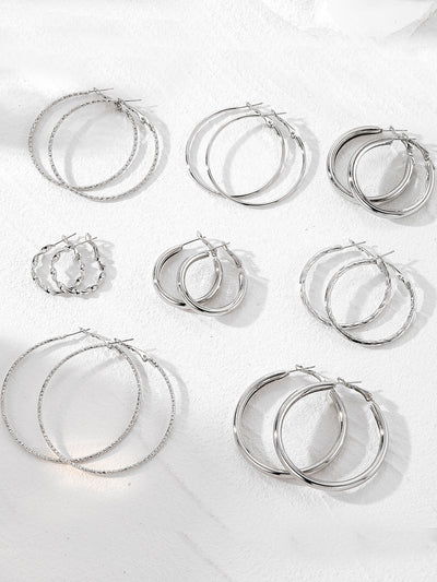 8 Pairs Alloy Versatile Hoop Earrings Set