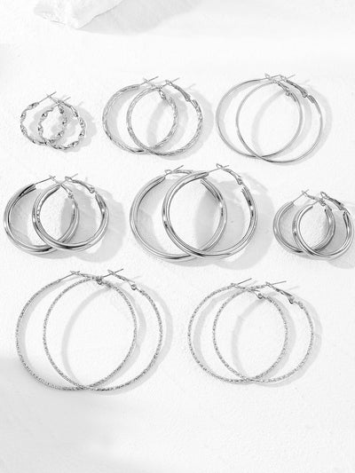 8 Pairs Alloy Versatile Hoop Earrings Set