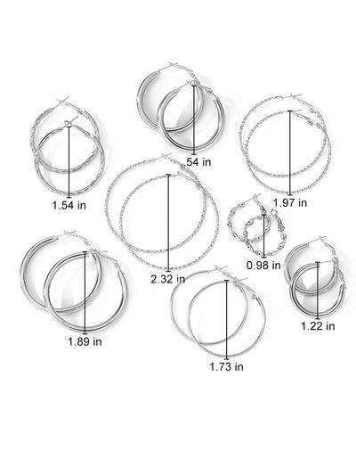 8 Pairs Alloy Versatile Hoop Earrings Set