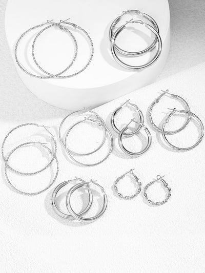 8 Pairs Alloy Versatile Hoop Earrings Set