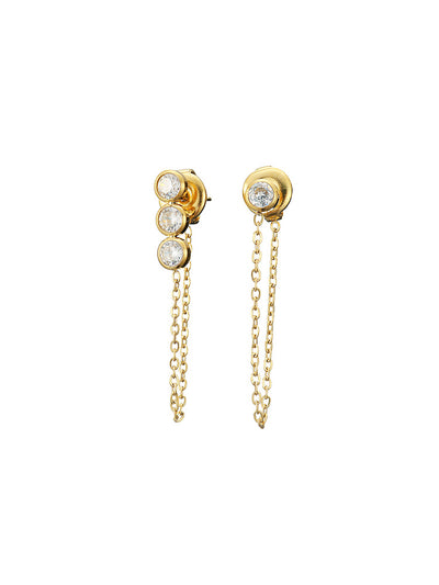 Faux Rhinestone Alloy Asymmetrical Chain Earrings