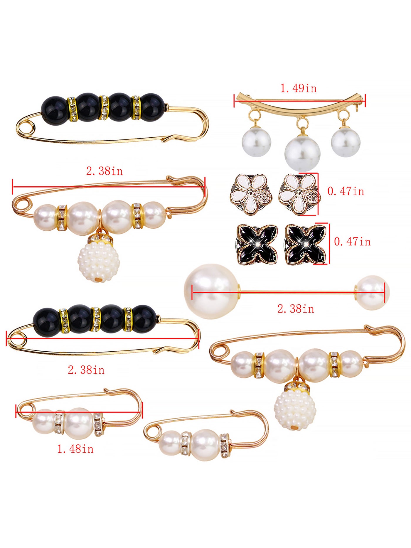 Allegra K 12 Pieces Faux Pearl Alloy Pins & Brooches Buckle Sets