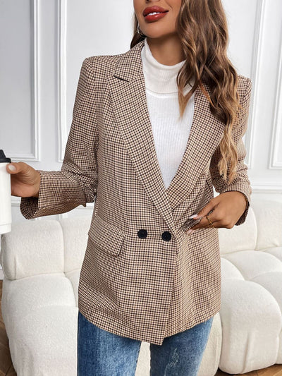 Notched Lapel Double Breasted Long Sleeves Blazer