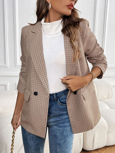 Notched Lapel Double Breasted Long Sleeves Blazer