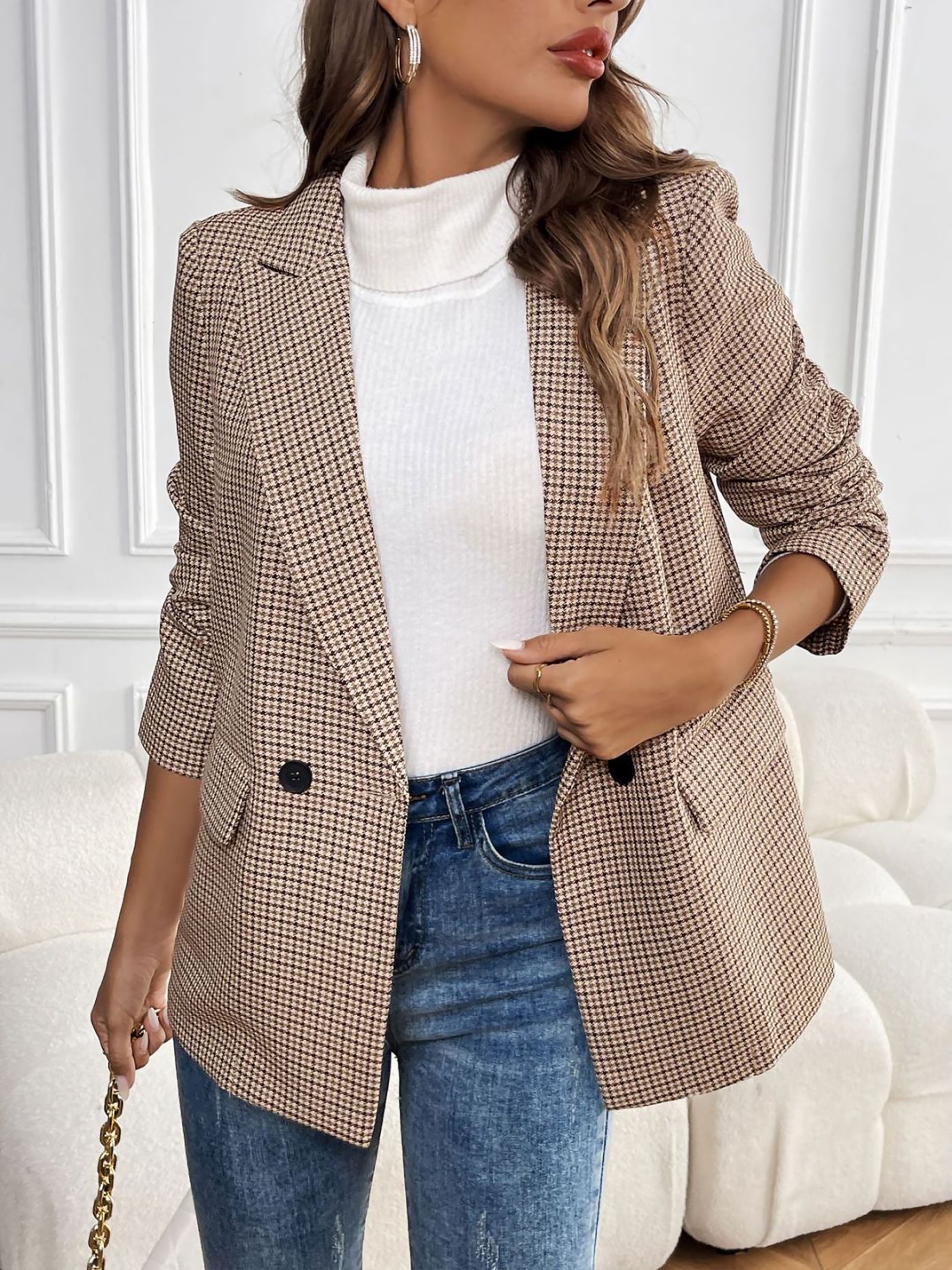 Allegra K Notched Lapel Double Breasted Long Sleeves Blazer