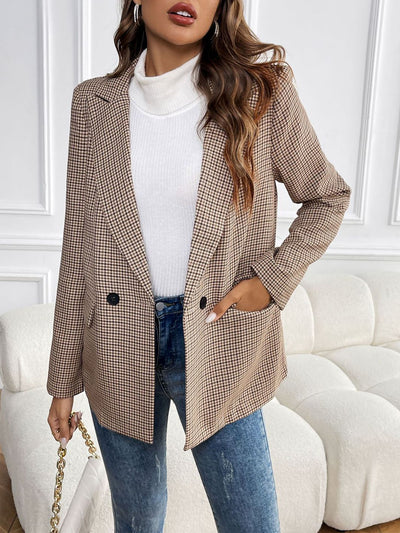 Notched Lapel Double Breasted Long Sleeves Blazer