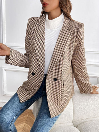 Notched Lapel Double Breasted Long Sleeves Blazer