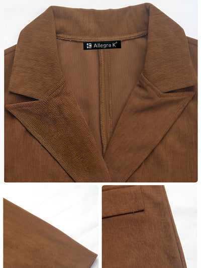 Solid Color Corduroy Notched Lapel Long Sleeves Blazer