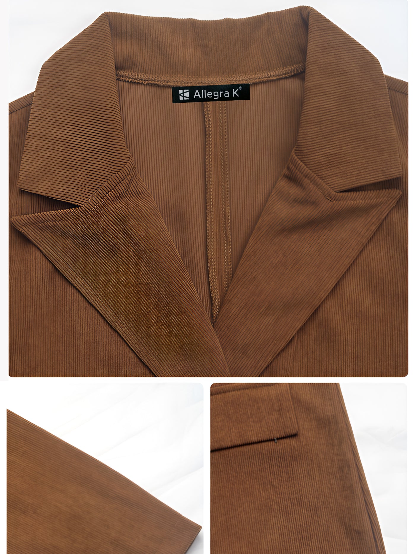 Allegra K Solid Color Corduroy Notched Lapel Long Sleeves Blazer